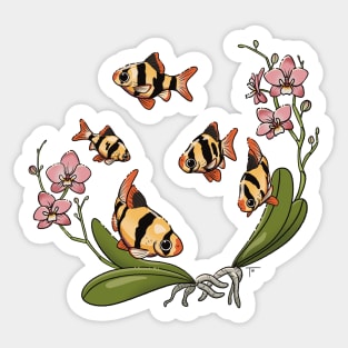 Tropical Fish tiger barbs and orchids Sticker